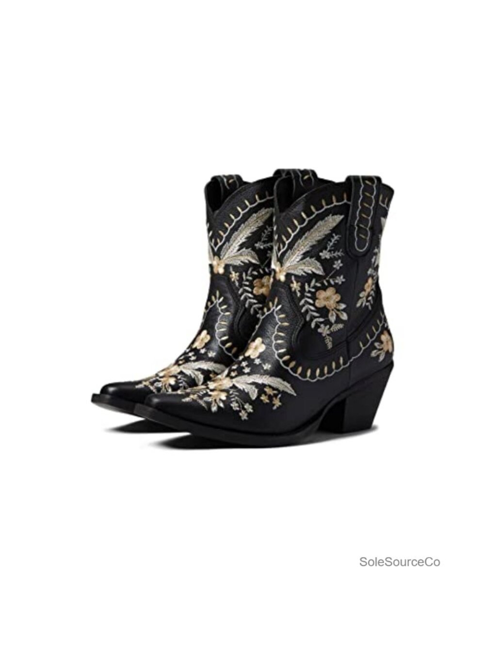 Leather floral embroidered snip toe ankle boots